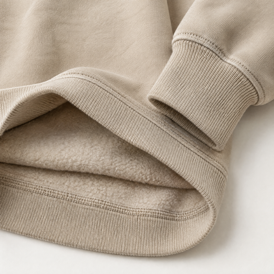 Heavyweight brushed fleece interior and ribbed cuff